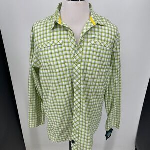 NEW Cabela's Fishing Shirt MENS Green White Plaid Long Sleeve Vented Pockets L